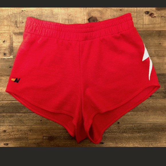 Aviator Nation Pants - BOLT STITCH WOMEN'S LOUNGER SHORTS - RED // WHITE - MEDIUM